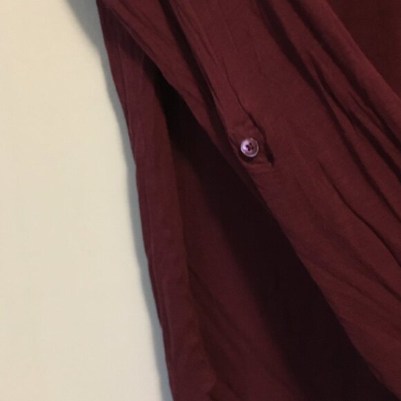 Babaton Dark Cherry Long Sleeve 1/4 Button Down Rayon Drop Hem Top - Picture 5 of 15